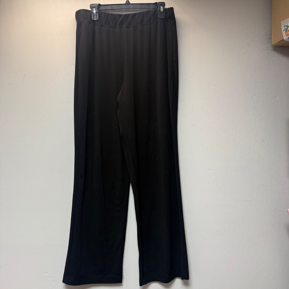 Susan Graver Essentials Wide Leg Pants Women PL Black Excellent Stretch Knit